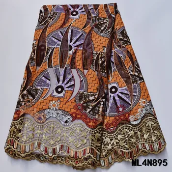 Beautifical nigérijský čipky tkaniny Najnovší štýl tylu čipky mix vosk textílie pre šaty 5yards afriky čipky, výšivky kamene ML4N895