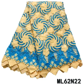 Beautifical Sky Blue Čipky Textílie Nigérijský Čipky Textílie Afriky Vyšívané Čipky a Tylu Textílie s Kamene ML62N22