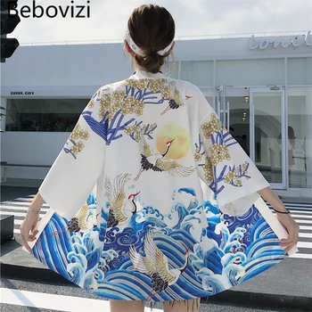 Bebovizi Žeriav Kimono Streetwear Cardigan Harajuku Modré Vlny Župan Japonský Štýl Oblečenie Pre Mužov, Ženy, Cosplay Tradičné Bunda