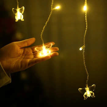 BEIAIDI 2.5x2M Motýľ Srdce Tvar LED Vianočné Rozprávky String Svetlo Svadobné Valentines Cencúľ Opony Víla Osvetlenie Garland
