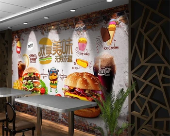 Beibehang Moderné super hladkú stenu papier ručne maľované tehla 3d tapeta chutné hamburger rýchlo predajňa potravín náradie pozadí