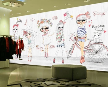 Beibehang Vlastné 3D Tapeta Ručne kreslené Karikatúry Girl Fashion Show Oblečením Stenu, tapetu Pozadia nástenná maľba papier peint