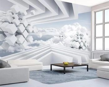 Beibehang wallpaper photo geometrický priestor modrá obloha, biele oblaky 3d stereo TV joj stene obývacej izby, spálne, 3d tapety