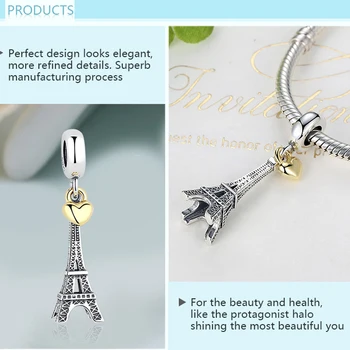 BELAWANG Autentické 925 Silver Srdcom charms Fit Pôvodné Kúzlo Náramok Prívesky, Francúzsko Eiffelova Veža Guľôčka na Výrobu DIY Šperky