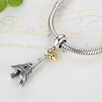 BELAWANG Autentické 925 Silver Srdcom charms Fit Pôvodné Kúzlo Náramok Prívesky, Francúzsko Eiffelova Veža Guľôčka na Výrobu DIY Šperky