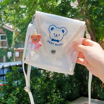 Bentoy Milkjoy Školy Dievčatá Kórea Lete Medveď Jelly Transparentný program messenger taška Nepremokavé Dievčatá Roztomilý Crossbody taška cez Rameno