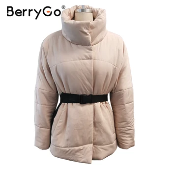 BerryGo Teplý zimný kabát, bundu ženy vetrovka Bežné krídla nový dizajn s vrecko na kabát Stojan golier khaki krátka srsť žena
