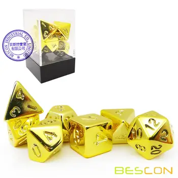 Bescon Zlaté Nevyfarbené Pokovovanie Polyhedral Dice Set, RPG Kocky Súbor 7