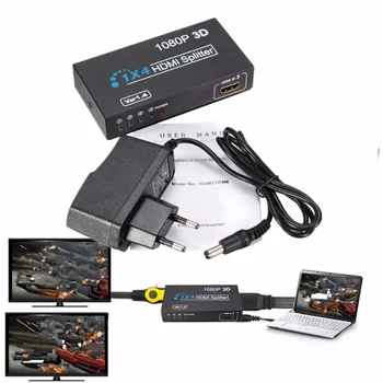 BESIUNI 1 Do 4 Z HDMI 1.4 Splitter 1X4 HD 1080P 3D Rozmnožovacie Zosilňovač Prepínanie hdmi Splitter 1x4 pre PC TV BOX PS3 DVD
