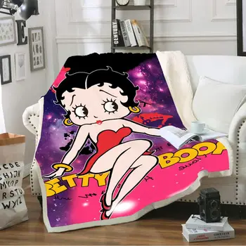 Betty Boop Cartoon Sherpa Fleece Hodiť Deka Fialové Modré Galaxy Teplé Deky na Gauč Posteľ Veľký prehoz cez posteľ pre Dieťa, Chlapec 150x200cm