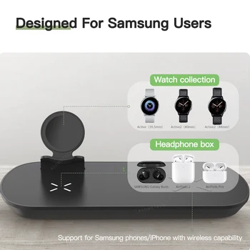 Bezdrôtová Nabíjačka Pad 3 v 1 pre Samsung Galaxy Sledovať Aktívne, pre samsung Galaxy Puky 10W QI Bezdrôtových telefónov, Nabíjačky pre iPhone Samsung