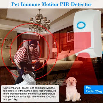 Bezdrôtové 433MHZ Nad 25 KG Pet imunita Pohybu PIR Snímač Infračerveného Detektora Domov Bezpečnostný Alarm Systém bez batérie