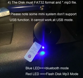 Bezdrôtový Bluetooth music Adaptér USB flash Disk, Kábel usb, MP3 na Audi A3 A4 A5 A6, Q5 Q7 AMI MMI 3G 3G+ VW MDI systém