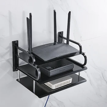 Bezdrôtový Wifi Router Black Úložný Box Hliníkový Panel Polica Stene Visí Plug Doska Držiak Kábla Skladovanie Organizátor Domova