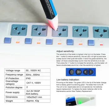 Bezkontaktné AC Napätie Detektora Elektrické Pero štýl tester napätia indikátor citlivosti nastaviteľné 50-1000V Diagnostických nástrojov