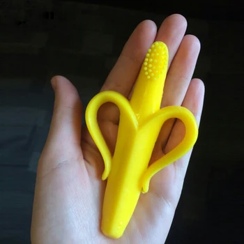 Bezpečnosť Banán Dieťa teether Počiatočných zubná Kefka detská silikónová teether stick maškrty počiatočných hračky Krúžky hygienické baby produkty