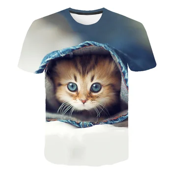 Bežné detské Oblečenie Kórea Ulzzang Mačka Roztomilý Zvierat Dievčatá tričko Cartoon T Shirt Deti Košele Dievčatá 3D Fashion Tričko