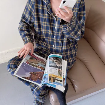 Bežné dlhý rukáv koberčeky pyžamo nastaviť milovníkov homesuit sleepwear pár dvojdielne plavky pyžamá sady dámy odev domáce oblečenie L040
