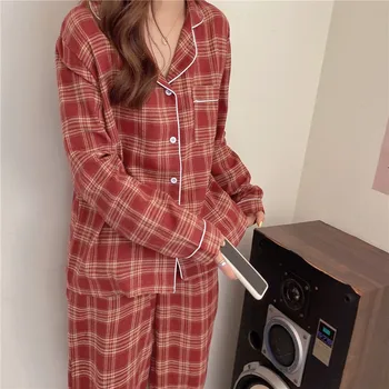 Bežné dlhý rukáv koberčeky pyžamo nastaviť milovníkov homesuit sleepwear pár dvojdielne plavky pyžamá sady dámy odev domáce oblečenie L040