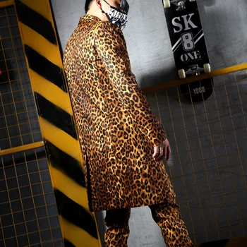 Bežné Leopard Slim Fit Dlhé Sako Homme Bunda Šaty, Oblek Kabát Muži Móda Muž Tanečník Spevák Hip Hop Kostým Fáze Oblečenie