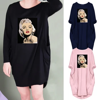 Bežné Plus Veľkosť Ženy Marilyn Monroe Šaty Jeseň Zima elegantné party Vintage oblečenie s Dlhým Rukávom Black Fashion Voľné Šaty