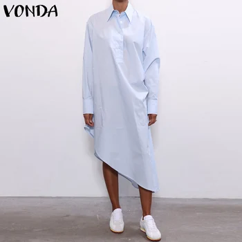 Bežné Tričko s Dlhým Rukávom Šaty 2021 VONDA Ženy Asymetrické Šaty Nepravidelný Sundress Vestidos Plus Veľkosť Oblečenie Femme