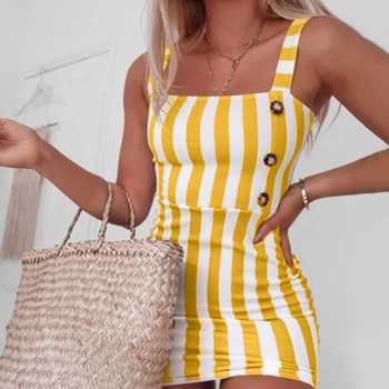 Bežné Ženské Sundress Ženy Letné Šaty 2021 Sexy Mini Šaty Dámske Vintage Vestidos Backless Popruhy Plus Veľkosť Šaty Tlačidlo