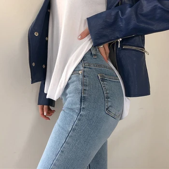 BGTEEVER Streetwear Denim Modrá Vysoký Pás Džínsy Žena Vintage Roztrhlo Otvory Džínsy pre Ženy Vrecká Skinny Nohavice Žena 2019