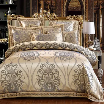 Biela SilverSatin Luxusná posteľná bielizeň sady Kráľovná/King size čipiek, bavlny Žakárové Posteľ nastaviť listy Posteľná bielizeň Perinu parrure 36