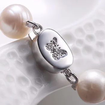 Biela Skutočný Prírodný Blízkosti Kolo Pearl Šperky Ženy Náhrdelník,925 Sterling Silver Motýľ Pracka,8-9 mm 45 cm Jemné Korálky Šperky
