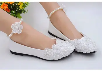Biela čipka bytov topánky žena malé veľké plus dostupné veľkosti dámy dievčatá strana večera prom šaty tanec čipky bytov svadobné topánky