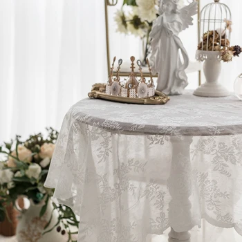Biela čipka obrus obdĺžnik pre svadobné party konferenčný stolík kryt obrusy prestieranie jedlo dráha výšivky, tkaniny 2020