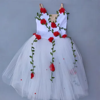 Biele kvety baletné šaty pre dievčatá, deti, dieťa balerína šaty deti profesionálne balet tutu deti dieťa dievčatá tanečné kostýmy