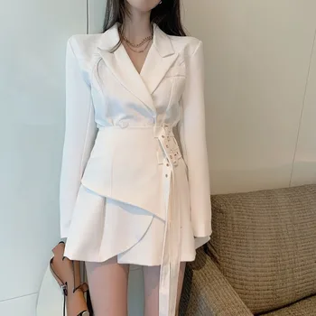 Biele Sako Šaty Ženy Pevné, Elegantné Dizajnér Kórejský Šaty Žena Office Lady Bežné Jednodielne Šaty Jeseň 2020 Ženy Oblečenie