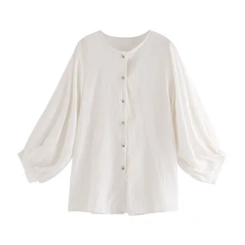 Biele Tričko Ženy Jeseň 2020 Plus Veľkosť Ženský Tlačidlo Cardigan, Blúzky, Topy S Dlhým Rukávom V-Neck Office Lady Voľné Ležérne Oblečenie