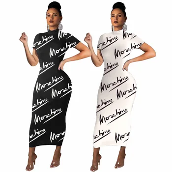 Biele Šaty Plus Veľkosť Bodycon Šaty List Tlač Split Šaty Žien Oblečenie 2021Summer Nové Voľné Bežné Elegantné Šaty Maxi Šaty
