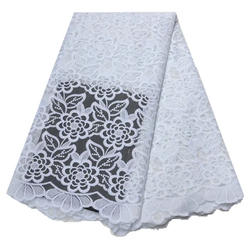 Biely kvet afriky textílie, čipky textílie 2019 vysoko kvalitnej čipky 5yards tylu čipky s kamene nigérijský afriky čipky textílie