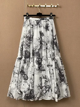 Big-názov letné dámske bavlnené 3D tlač s vysokým pásom skladaná sukňa 2020New dámskej módy all-zápas veľkých lístkového sukne XL