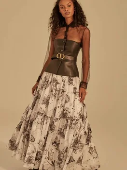 Big-názov letné dámske bavlnené 3D tlač s vysokým pásom skladaná sukňa 2020New dámskej módy all-zápas veľkých lístkového sukne XL