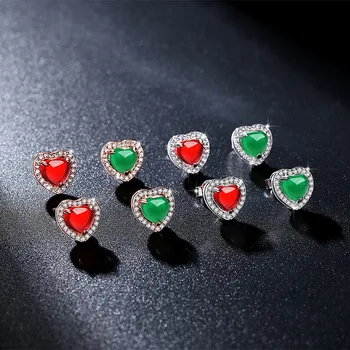 BIJOX PRÍBEH módy v tvare srdca rubínovo-smaragdové náušnice 925 sterling silver stud náušnice jemné šperky pre svadobné party dary