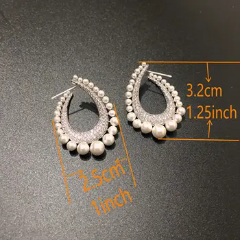 Bilincolor strieborná farba cz oválne s white pearl špeciálny dizajn náušnice pre ženy
