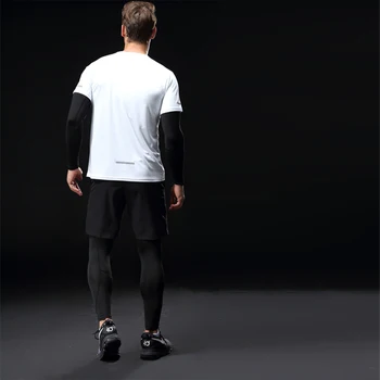 BINTUOSHI 4 kusy Dry Fit Kompresie Tepláková súprava Fitness Tesný Spustený Súbor T-shirt Leginy pánske Športové Gym Sport Oblek