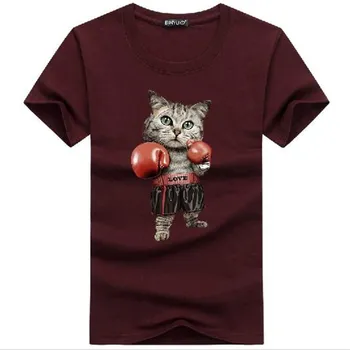 BINYUXD Mužov Boxinger Mačka Módne 3D Tlač T-Shirt Lete Kawaii Plus Veľkosť Puglism Silné Boxer Muž, T košele