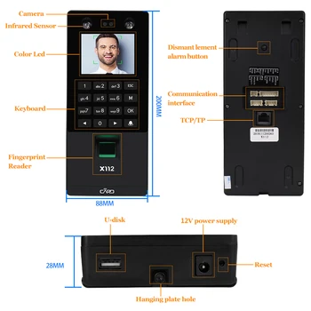Biometrické Tváre rozpoznanie Tváre TCP/IP Odtlačkov prstov USB Heslo Tlačidlo Access Control syetem Prístroj Čas Dochádzky elektrického zámku