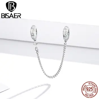 BISAER 925 Sterling Silver Vlna Textúra Bezpečnosti Reťaz Prepojenie Charms DIY Náramky, Náhrdelník Módne Šperky Čo GXC1577