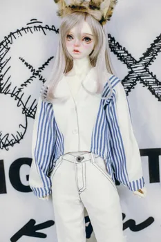 BJD bábika clothesuits 1/3 SD17 POPO68 Strýko Veľkosť bežné patchwork nepravidelný cardigan top modrá skontrolovať tričko s dlhým rukávom bábika prístup