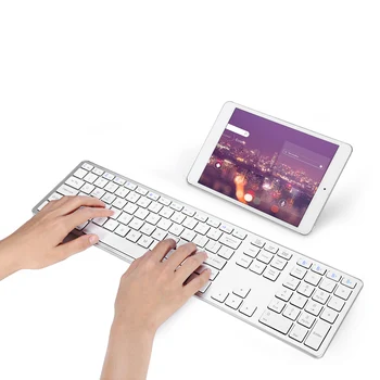 BK418 Ultra Slim Bezdrôtová Bluetooth Klávesnica, Notebook Tablet Keyboard 104keys pre Android/IOS/Podpora Windows 4 Zariadením Bluetooth
