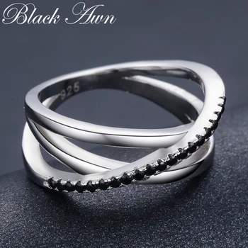 [BLACK AWN] 925 Sterling Silver Šperky, Snubné Prstene pre Ženy Duté Prst Prsteň Femme Bijoux Bague G006