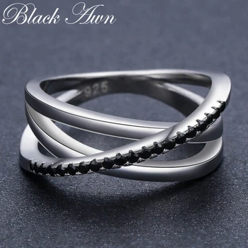 [BLACK AWN] 925 Sterling Silver Šperky, Snubné Prstene pre Ženy Duté Prst Prsteň Femme Bijoux Bague G006