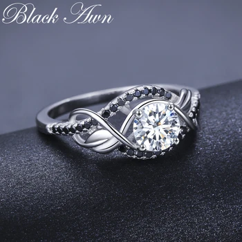 BLACK AWN Gram Originálne 925 Sterling Silver Šperky Black&White Stone Snubné Prstene pre Ženy Bijoux Veľkosť 5 6 7 8 9 10 C307